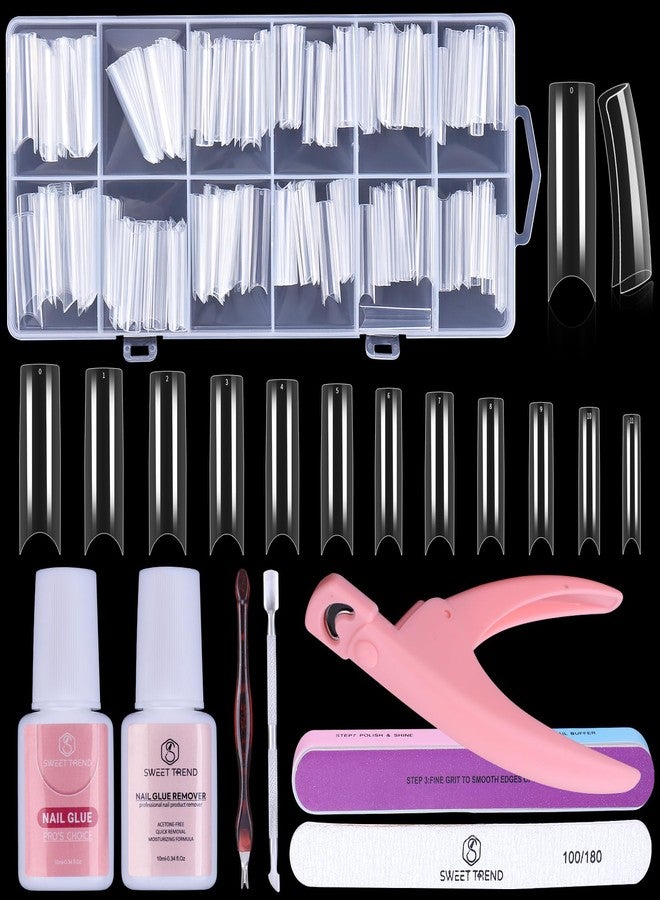 SWEET TREND Tapered Square Fake Nail Tips: Sweet Trend No C Curve Nail Tips for Acrylic Nails 480Pcs 12 Sizes Extra Long Straight Flat Half Cover Nail Extension Kit with Glue Remover & Glue Acrylic Nail Clippers - Image 1